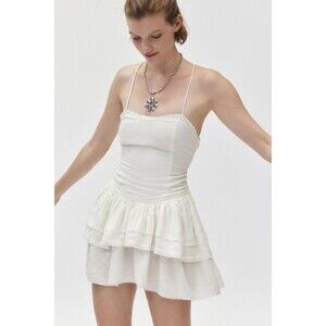 Urban Outfitters Kimchi Blue Desi Strappy Drop Waist Mini Dress Ruffle XS 276301